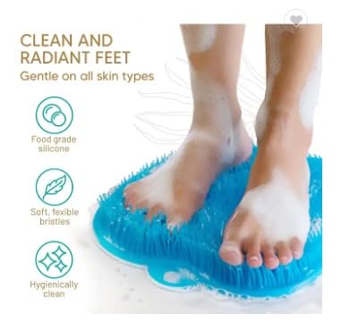 2Pcs Shower Foot Massager Scrubber Mat + Silicone Body Scrubber Exfoliating Glove,Non-Slip Back Massage Pad,Bathroom Wash Foot Mat Exfoliating Dead Skin Foot Brush Shower Non-Slip Mats (Pink+Pink)