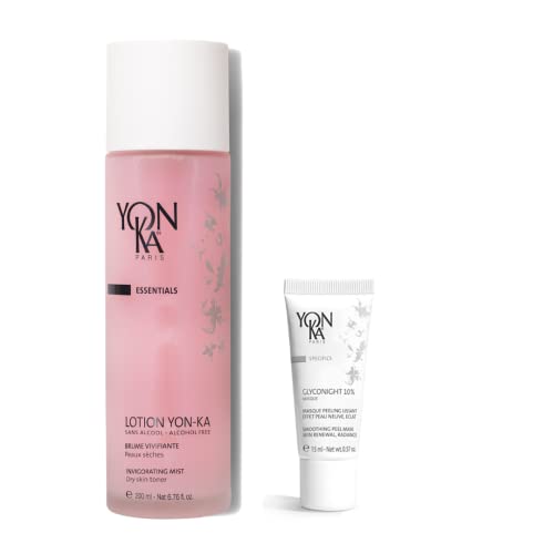 Yonka Hydrating Face Toner, Natural Toning Spray for Dry & Sensitive Skin (6.76 Fl Oz) With Yon-Ka Glyconight 10% Peel Masque Travel Size (15ml/0.57oz) Anti-Aging Face Mask
