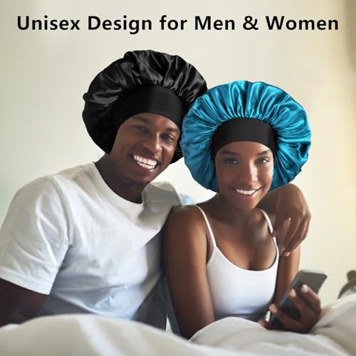 2pcs Bonnets for Men, Double Layer Hair Bonnet Satin Bonnet for Women Curly Hair Braids, A