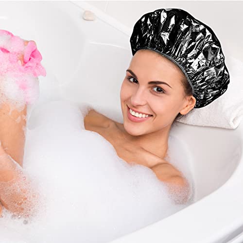 12 Pieces Deep Conditioning Caps Aluminum Foil Reusable Hair Processing Caps Hair Coloring Shower Caps for Home Salon Use (Black, 12 Inch)