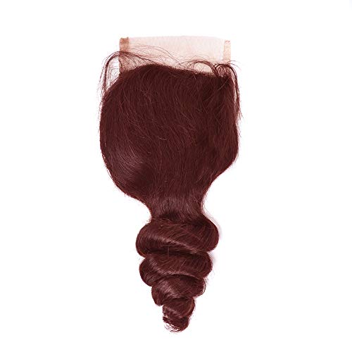 99J Burgundy Loose Deep Wave Human Hair Wefts 3 Bundles With 4x4 Lace Closure Brazilian Hair Extentions Red Wine Color Free Part 4x4 Hand tied Lace Closure (10"12"14"+10"closure, Burgundy/99J)
