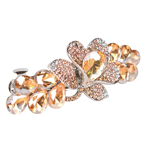 Sankuwen Flower Luxury Jewelry Design Hairpin Rhinestone Hair Barrette Clip(Style C,Champagne)