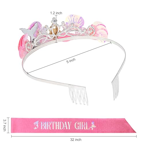 YARIEW Mermaid Crown and Birthday Sash Mermaid Birthday Decorations Mermaid Birthday Party Decorations Birthday Sash for Women Birthday Crown Tiara for Women Halloween Costume Gifts