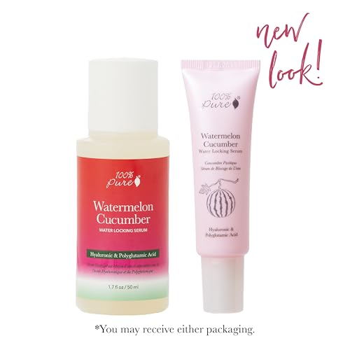 100% PURE Watermelon Cucumber Water Locking Serum for Face Moisturizing Glow Skin Care - Hyaluronic Acid Boost to Replenish Hydrate & Plump Dry Thirsty Skin, Vegan - 1.7 fl oz