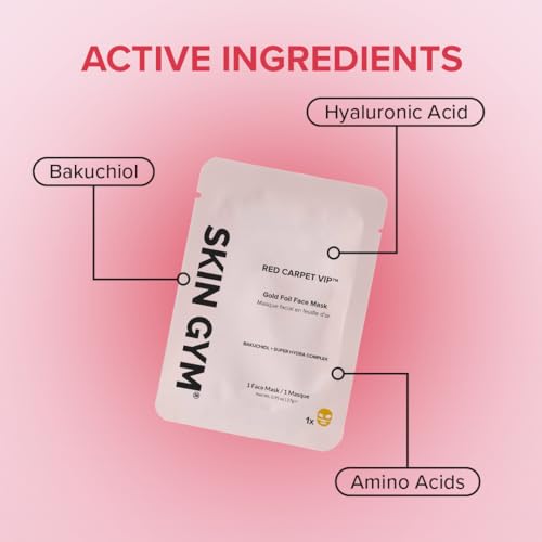 SKIN GYM Gold Foil Face Mask - With Bakuchiol and Super Hydra Complex With Sodium Hyaluronate and Amino Acids- Soothing, Anti Aging, Depuffing and Anti Wrinkle, 1 Pack