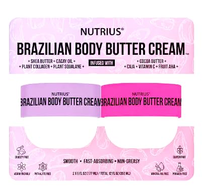 Nutrius Brazilian Body Butter Cream, 6 oz, 2-pack