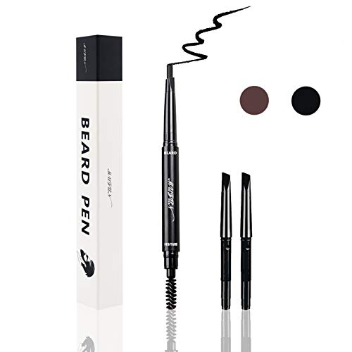 Beard Pencil Filler for Men - Water Resistance, Sweat Proof, Long Lasting & Natural Finish barber Pencil, Mustache Repair Shape, Two Pencil Replacement Tip(BLACK)