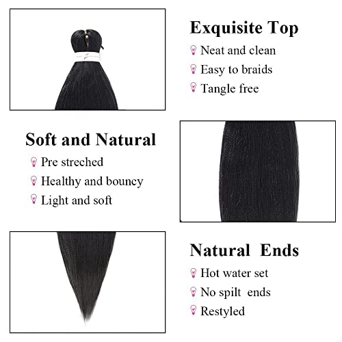 Blue Braiding Hair Pre Stretched EZ Braiding Hair 3 Packs/Lot 26 Inches Yaki Texture Braiding Hair Hot Water Setting Synthetic Fiber for Crochet Hair Extensions(3 packs,blue#)