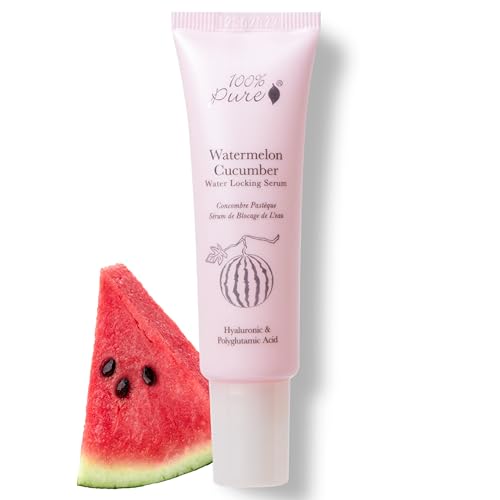 100% PURE Watermelon Cucumber Water Locking Serum for Face Moisturizing Glow Skin Care - Hyaluronic Acid Boost to Replenish Hydrate & Plump Dry Thirsty Skin, Vegan - 1.7 fl oz