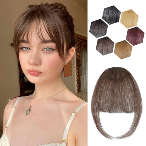 Wirctp Bangs Hair Clip in Bangs 100% Real Human Hair Extensions For Women French Bangs Fringe with Temples Clip On Hairpieces Fake Bangs For Daily Wear(Brown)