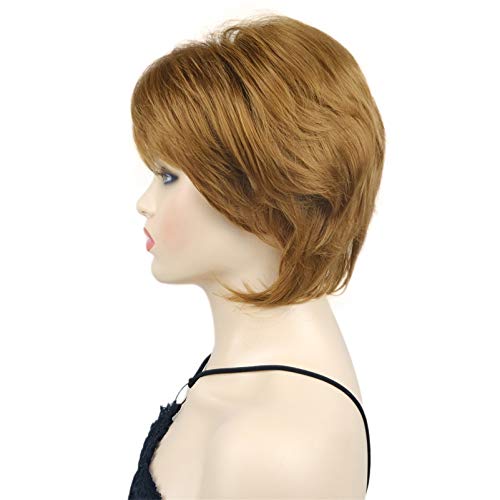 Wiginway Short Straight Full Synthetic Wigs Shaggy Hairstyle Layered Wigs with Bangs Natural Fashion Wigs Blonde