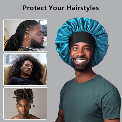 2pcs Bonnets for Men, Double Layer Hair Bonnet Satin Bonnet for Women Curly Hair Braids, A