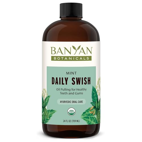 Banyan Botanicals Mint Daily Swish – Organic Ayurvedic Pulling Oil with Coconut Oil – Mouthwash for Fresh Breath and Sparkling Oral Health* – 24 oz – Non GMO Sustainably Sourced Vegan