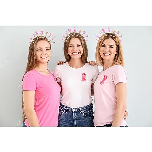 CEALXHENY Pink Ribbon Headband for Women Breast Cancer Awareness Headband Love Heart Butterfly Ribbon Tiara Crowns Breast Cancer Hair Accessory Breast Cancer Survivor Supporter Gifts (Pattern C)