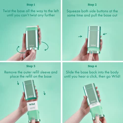 Wild - Natural Refillable Deodorant - Vegan & Eco-Friendly - Aluminum Free - Long Lasting Protection - 100% Natural Ingredients - Starter Kit - Aqua Case, Fresh Cotton & Sea Salt Refill - 1.4oz