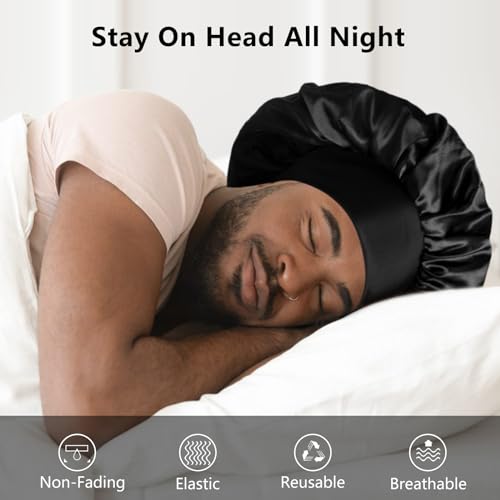 2pcs Bonnets for Men, Double Layer Hair Bonnet Satin Bonnet for Women Curly Hair Braids, A