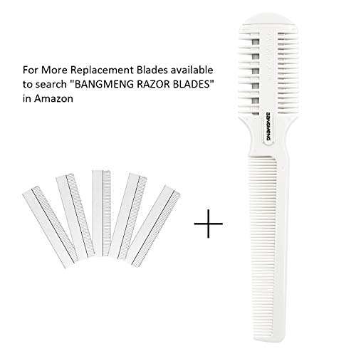 BANGMENG Hair Cutter Comb, Shaper Hair Razor Comb, Split Ends Hair Trimmer Styler, Double Edge Razor Blades for Thinning, Hair Cutting and Styling, Extra 5 Blades Included