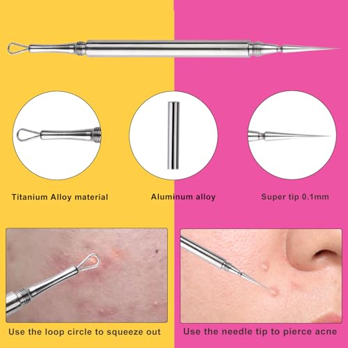 Professional Facial Blackhead Remover Extractor Tool - Double Ended Circle Loop & Sharp Needle Pimple Popper Tool - 2-in-1 Blackhead & Blemish Remover - Zit and Pimple Acne Removal(1 Pack)