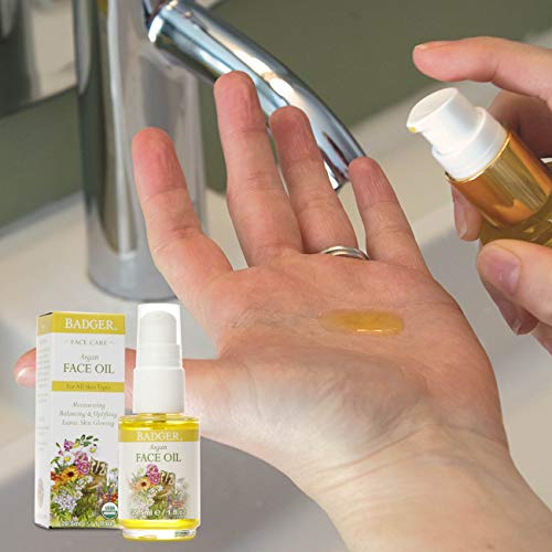 Badger Argan Face Oil, Certified Organic Moisturizing Facial Oil, Waterless Face Moisturizer, 1 oz Glass Bottle