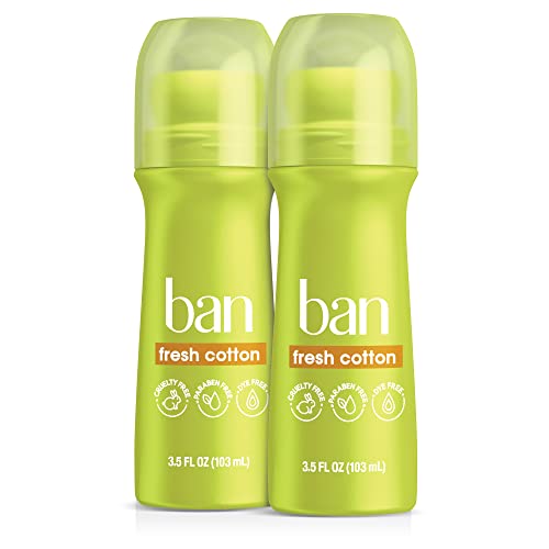 Ban Fresh Cotton 24-hour Invisible Antiperspirant, Roll-on Deodorant for Women and Men, Underarm Wetness Protection, with Odor-fighting Ingredients, 3.5 Fl Oz (Pack of 2)