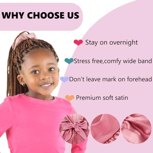 2 Pcs Long Kids Bonnets for Girls,Silky Satin Bonnet for Sleeping Kids, Bonnet for Kids Braids,Long Hair