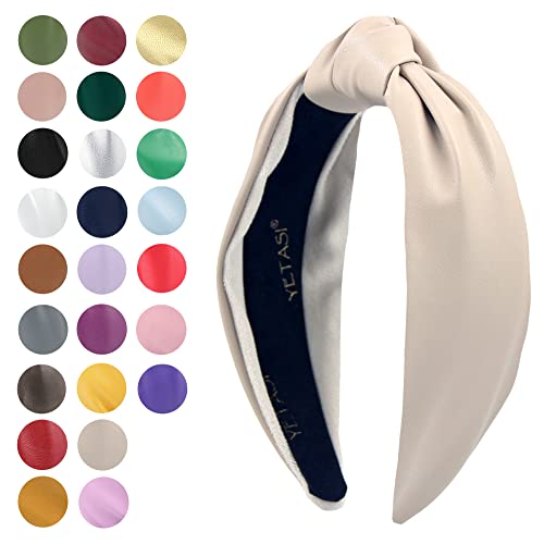 YETASI Headbands for Women Olive Green Trendy Head bands for Women's Hair Faux Leather Knotted Headband for Women is a Top Knot Womens Headbands Fashion Designer