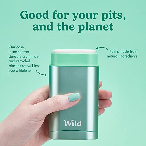 Wild - Natural Refillable Deodorant - Vegan & Eco-Friendly - Aluminum Free - Long Lasting Protection - 100% Natural Ingredients - Starter Kit - Aqua Case, Fresh Cotton & Sea Salt Refill - 1.4oz