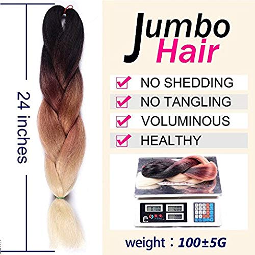 Benehair Ombre Braiding Hair 6 Bundles/lot 24inch Jumbo Braiding Hair Extensions High Temperature Synthetic Braid Hair Braiding Hair Pre Stretched Braid Extensions (Light Pink+Purplish Red)