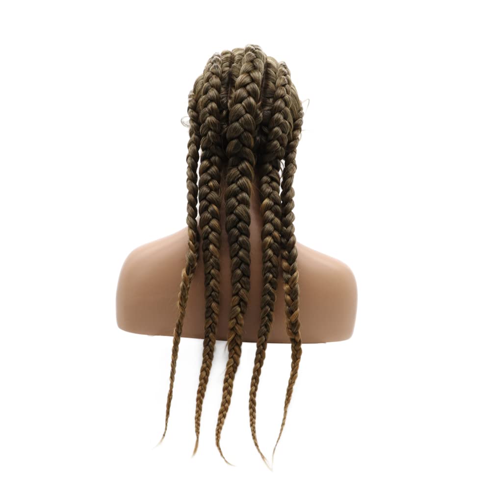 Kalisa Brown Mix Blonde 5 Twist Lace Front Braid Wig Mix Color with Baby Hair Synthetic Wigs Hand Tied Heat Resistant Fiber 5 Braided Daily Wigs for Women 24 Inch