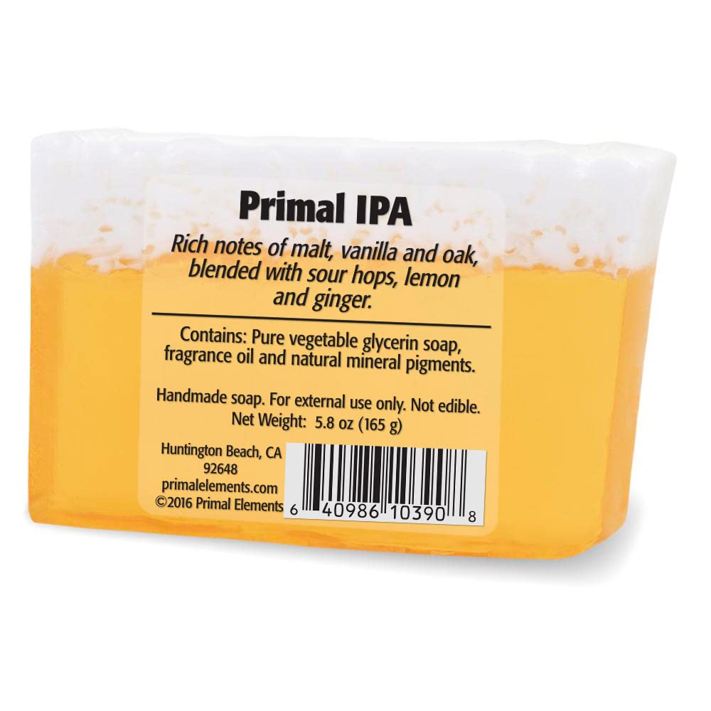 Primal Elements Glycerin Bar Soap | Helps All Skin Types, Sensitive, Oily & Dry Skin | NO PARABENS, VEGAN, GLUTEN FREE, 100% VEGETABLE BASE - (Primal IPA)