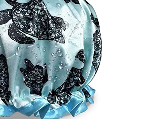 WIRESTER Elastic Reusable Bathing Hair Cap, Waterproof Shower Cap, Fashion Bath Cap for Women Girls - Blue Ocean Sea Turtles