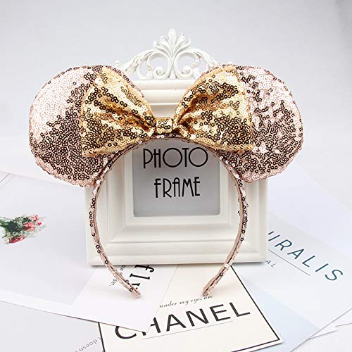 A Miaow Sequin Black Mouse Ears Headband MM Glitter Hair Clasp Adults Women Butterfly Hair Hoop Birthday Party Holiday Park Photo Supply (Champagne and Golden)
