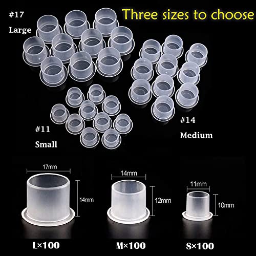 Yuelong 300pcs Ink Caps with Base Tattoo Ink Cups White Mixed #11 Small #14 Medium #17 Large Pigment Caps for Tattoo Permanent Makeup Container Cap Tattoo Accessory Tattoo Supplies Tattoo Kits
