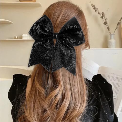 ZOLYCO Large Big 7 Inch Glitter Bow Clip Sequin Bling Party Hair Accessories for Women Teens Girls Kids (1Pcs-Orange2)