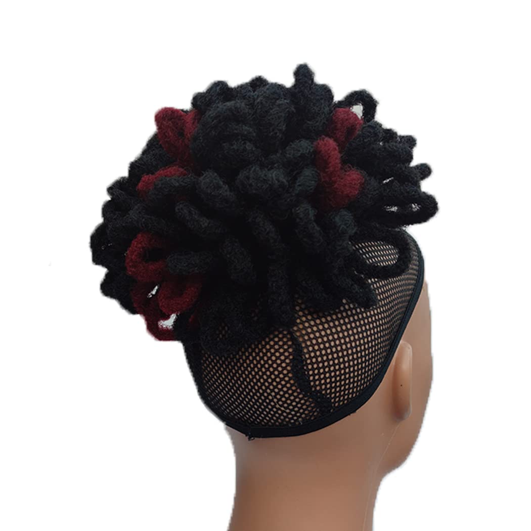 Abellee Loc Buns For Black Women 8Inch Loc Petal Bun Afro High Puff Drawstring Ponytail Faux Locs Hair Bun Pony Tail Hairpieces Clip In Hair Extentions for Black Women (1B/burg)