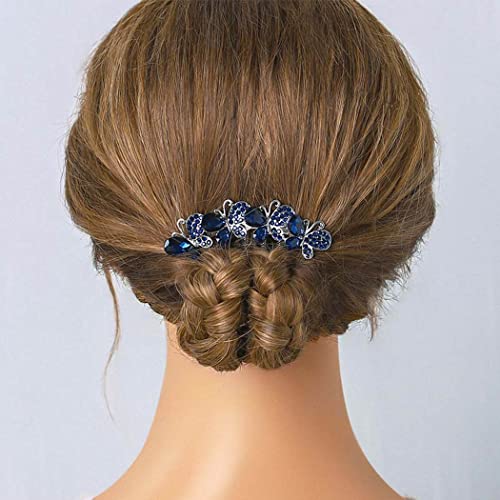 Bohend Rhinestone Hair Comb Crystal Hairpieces Bridal Hair Accessories for Women and Girls (A-Blue)