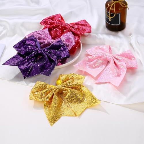 ZOLYCO Large Big 7 Inch Glitter Bow Clip Sequin Bling Party Hair Accessories for Women Teens Girls Kids (1Pcs-Orange2)