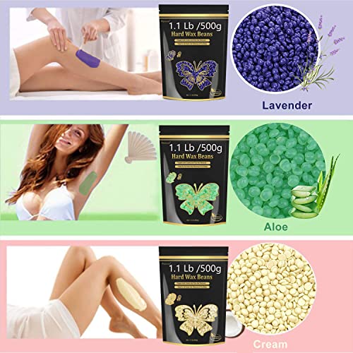 Auperwel Wax Beads for Hair Removal, 1.1LB Painless Salon Hard Wax Beans for Bikini, Eyebrow Facial, At Home Pearl Waxing Beads for Sensitive Skin with 20 Spatulas for Women Men(Rose)