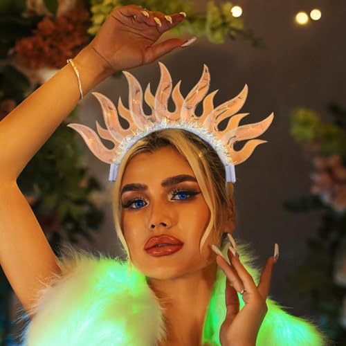 ACEDRE Light Up Flame Headband LED Glowing Hair Band Sparkly Rave Party Costume Hair Accessories for Women(Colorful Light)