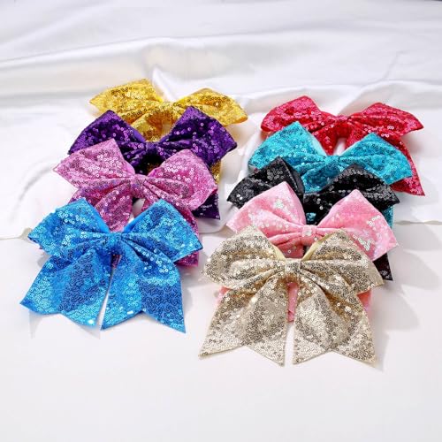 ZOLYCO Large Big 7 Inch Glitter Bow Clip Sequin Bling Party Hair Accessories for Women Teens Girls Kids (1Pcs-Orange2)