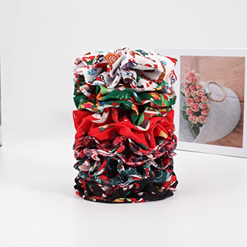 12 Pack Christmas Hair Scrunchies for Women Girls Teens Hair Ties Ropes Santa Claus Snowman Elk Bell Christmas Hat Snowflake Plaid Hair Accessories Gifts