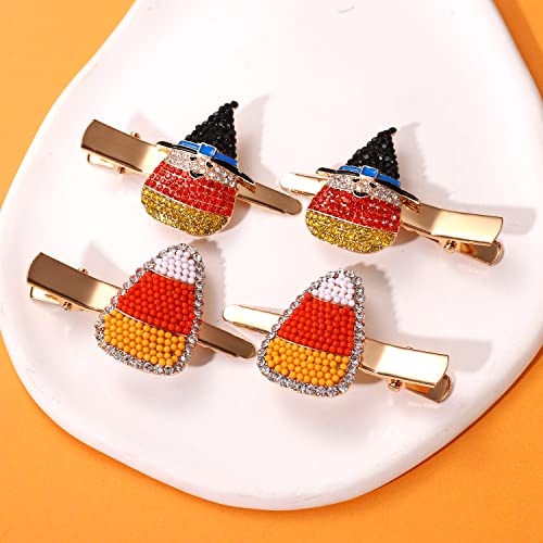 4PCS Halloween Hair Clips for Women Cute Pumpkin BOO Candy Corn Duckbill Hairpins Horror Spooky Ghost Witch Hat Pot Alligator Metal Clips Halloween Costume Party Hair Accessory