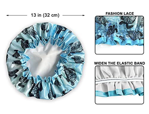WIRESTER Elastic Reusable Bathing Hair Cap, Waterproof Shower Cap, Fashion Bath Cap for Women Girls - Blue Ocean Sea Turtles