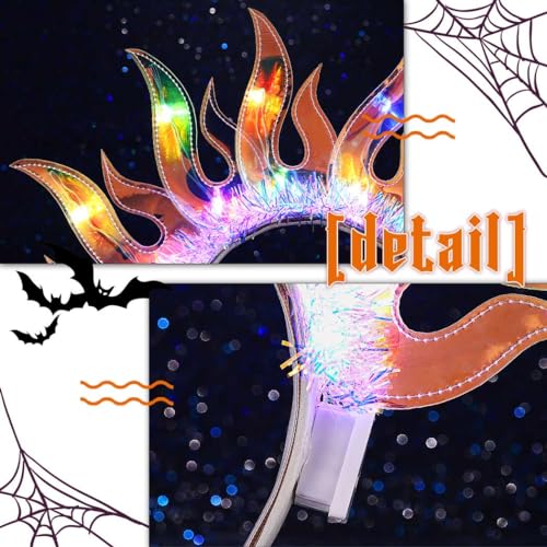 ACEDRE Light Up Flame Headband LED Glowing Hair Band Sparkly Rave Party Costume Hair Accessories for Women(Colorful Light)