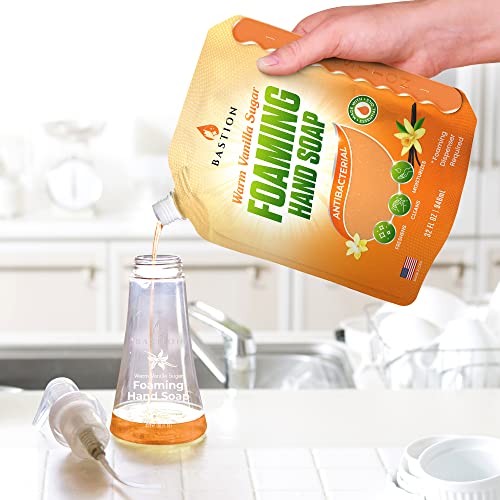 Bastion Foaming Hand Soap - Foam Hand Wash Refill 32oz, Bath And Body Works, Dial, Method, Michel, JR Watkins, Dove - Warm Vanilla Sugar w/Essential Oils Bulk Refill Pouches