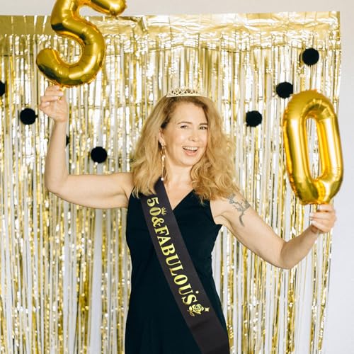 Purple 50th Birthday Sash and Tiara for Women, 50th Birthday Decorations Women, 50th Birthday Sash and Crown Set, 50th Birthday Gifts for Women, Happy 50th Birthday Party Supplies