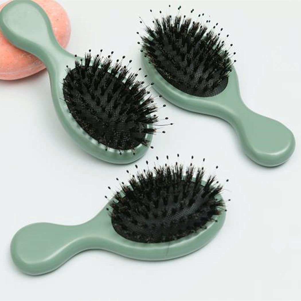 Boar Bristle Hair Brush - Sinide Mini Natural Beech Wood Handle Cushion Massage Detangling Hair Brush for Women Men Long Thick Fine Curly Wavy Dry or Wet Hair, Brush for Pocket/Travel