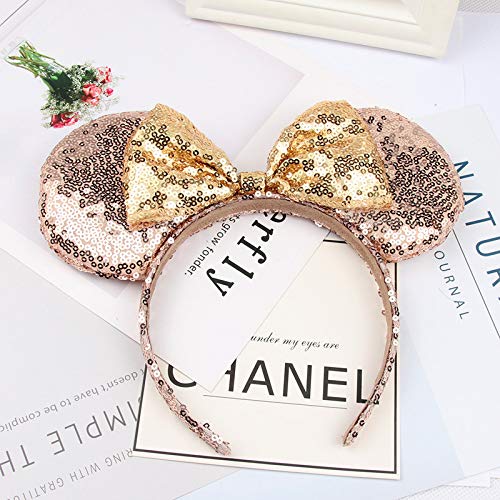 A Miaow Sequin Black Mouse Ears Headband MM Glitter Hair Clasp Adults Women Butterfly Hair Hoop Birthday Party Holiday Park Photo Supply (Champagne and Golden)