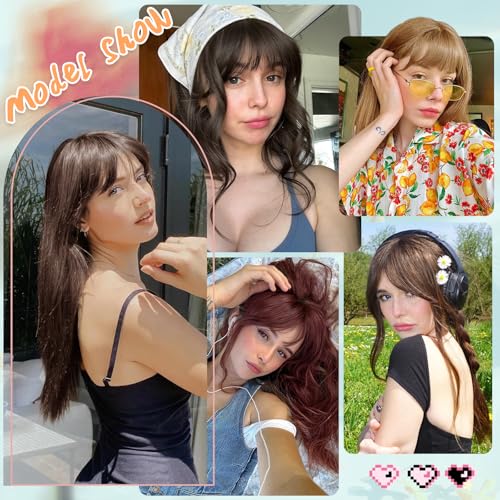 Wirctp Bangs Hair Clip in Bangs 100% Real Human Hair Extensions For Women French Bangs Fringe with Temples Clip On Hairpieces Fake Bangs For Daily Wear(Brown)