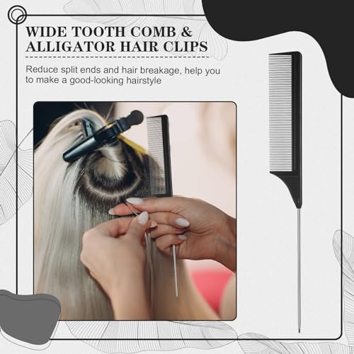 Boao 10 Pcs Hair Styling Kit - Detangler, Wide Tooth Comb, Teasing Brush, Rat Tail Comb, Edge Brush, Alligator Clips for Curly, Wet Hair - Gift for Women & Girls (Pink)